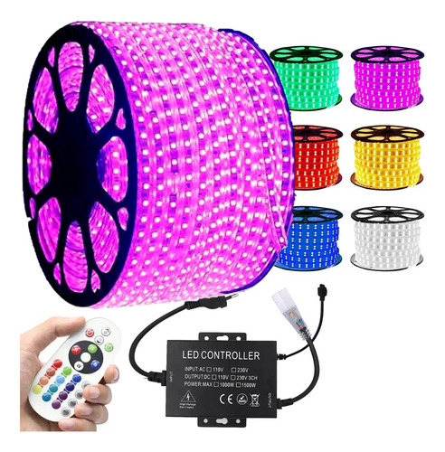 Tira Led Rgb 1 Rollo De 10mts Exterior Flexible 220v Control