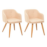 Kit 2 Cadeiras Estofadas Fixas Decorativa P/ Sala Anima Bege