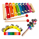 Pack 3 Juguete Instrumentos Musicales De Madera