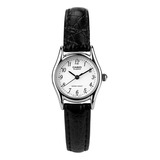 Reloj Casio Ltp-1094e-7b Para Dama Con Corea De Piel. Color De La Correa Negro Color Del Bisel Plateado Color Del Fondo Blanco
