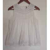 Blusa Blanca Algodón Broderie Calado Talle M Stradivarius 