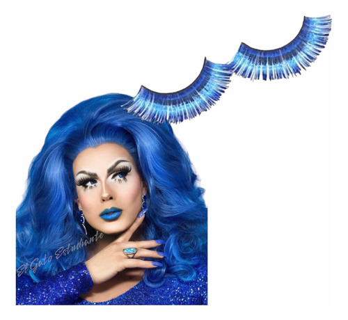 Pestañas Postizas Metalizadas Disfraz Drag Queen Azul