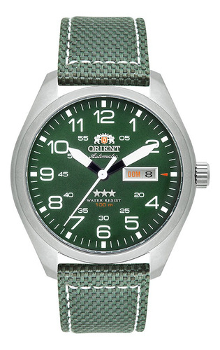 Relógio Orient Masculino Automatico Militar F49sn020 E2ep Cor Da Correia Verde Cor Do Bisel Prateado Cor Do Fundo Verde