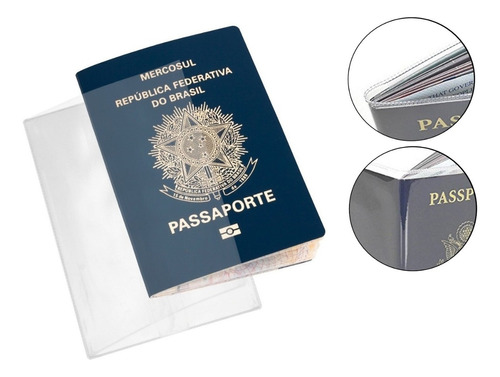 Capa Pvc Transparente Passaporte Com Bolso Kit Com 2 Capas