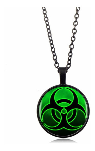 Collar Negro Para Hombre Y Mujer Con Dije Cristal Biohazard 