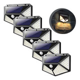 Kit 5 Luminária Solar 100 Leds Sensor Movimento Externo 