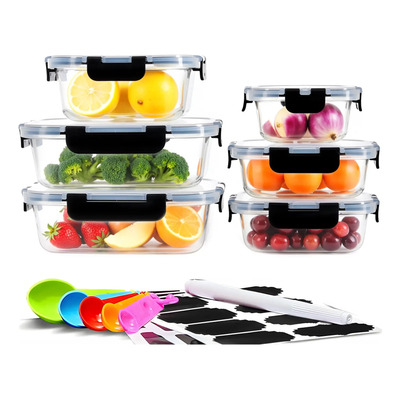 Contenedores Tóper De Vidrio Herméticos Con Tapa Juego 6pcs Negro