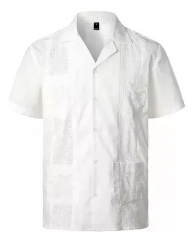 Camisa Branca Cubana Guayabera Elegant Borda Grande