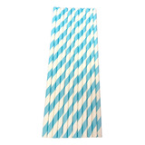 25 Popotes De Papel Diseño De Rayas Azul Celeste Con Blanco 