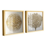 Quadros Decorativos Abstratos Dourado Sala Quarto Com Vidro Cor Da Armação Madeira