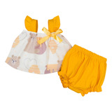 Conjunto De Camiseta Bow Bear Para Niñas, Pantalones Cortos