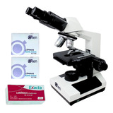 Microscópio Binocular 1600x + 100 Lâminas E 100 Lamínulas