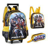 Free Fire Kit Escolar Mochila De Rodinha Lancheira E Estojo