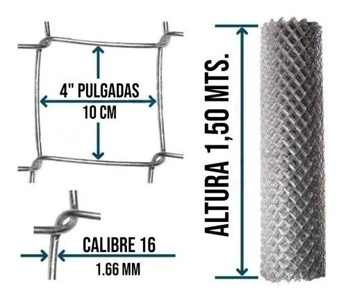 4 Rollos De Alambre Tejido Romboidal 4'' 1,50x10mts Cal 16