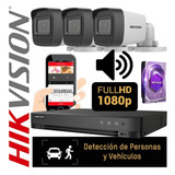 Kit Seguridad Dvr Hikvision Full Hd 3 Camaras 1tb C/audio