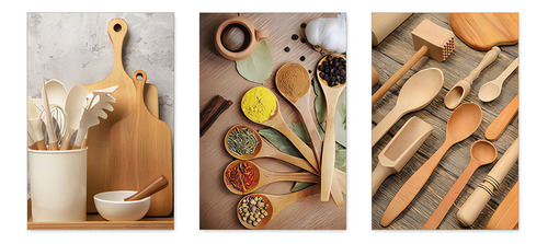 Kit 3 Quadros Decorativos Cozinha Temperos Restaurante 0073 Nome Do Desenho Cozinha