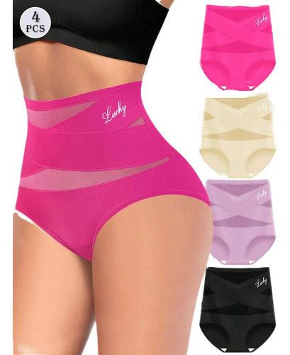 Pack 4 Bragas Altas Mujer Triangulo Tirantes Control Abdomen