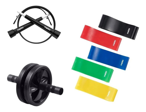 Set Rueda Abdominal + Soga + 5 Bandas Elásticas Pilates Yoga