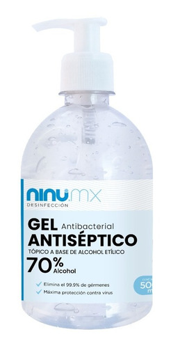Gel Antibacterial 70% Alcohol Ninu 500 Ml Botellita