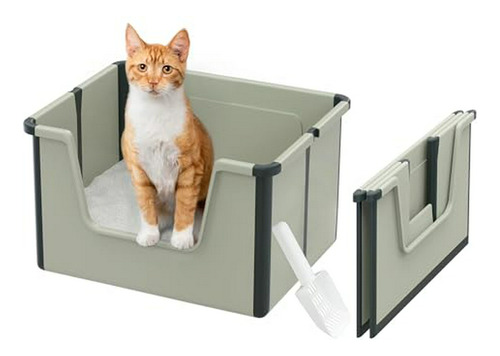 Caja De Arena Para Gatos De Lado Alto, Orinal Plegable De En