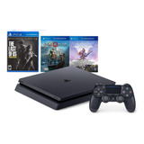 Sony Playstation 4 Slim 1tb Mega Pack: The Last Of Us Remastered/god Of War/horizon Zero Dawn Complete Edition