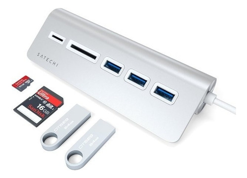 Hub Adaptador Usb-c A Lector Tarjetas Sd 3 Usba Mac Windows Color Silver