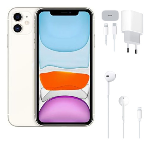 Apple iPhone 11 (128 Gb) - Branco + Carregador Turbo E Fone