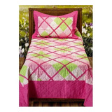 Cubrecama 1 1/2 Colcha Quilt + Funda Almohadon Rosa Fucsia