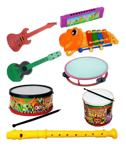 Kit 90 Instrumento Musical Infantil Violão Guitarra Gaita 