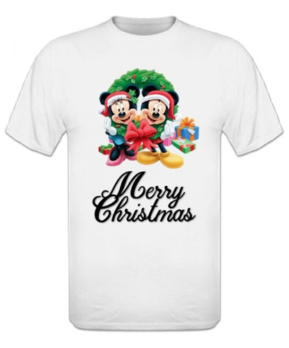 Polera Estampada De Navidad Diseño Mickey Y Minnie 3