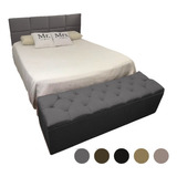 Baú Casal Capitonê + 8 Placas Adesivas Moduladas Cama Casal 