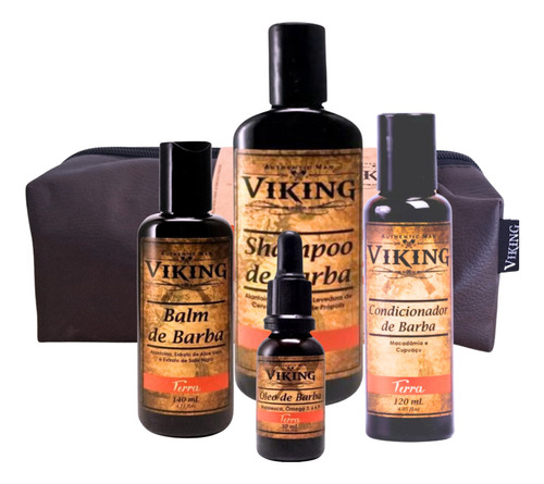  Kit Shampoo Balm Condicionador Oleo Cuidado Barba Viking