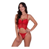 Conjunto De Lingerie Corpete + Calcinha Fio Dental Pingente 