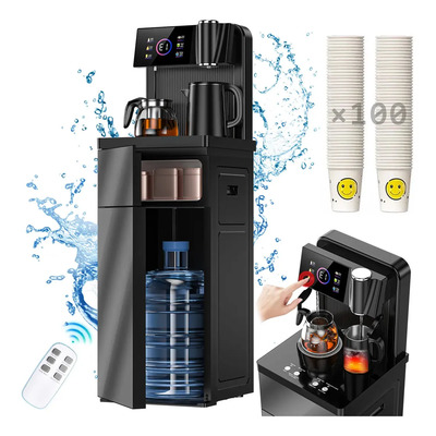 Dispensador De Agua Fría Y Caliente 2 En 1 10-100 °C, Gurkitsy Dispensador De Agua Eléctrico Con Pantalla Táctil, Dos Teteras Y 100 Vasos De Papel, Tanque Oculto En La Base(5-20L) Y Control Remoto | Envío gratis