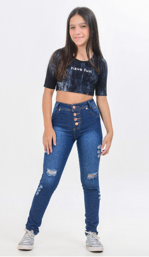 Kit Com 3 Calças Jeans Feminina Menina Infantil Com Lycra