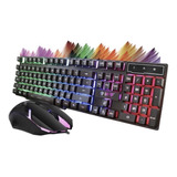 Kit Teclado Mouse Gamer Rgb Semi Mecânico 3200dpi Multimídia