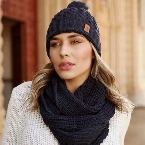 Touca Toca Gorro Feminina Pompom + Cachecol Gola Frio Kit