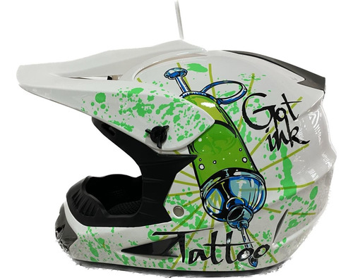 Casco Motocross Bmx Bmt Certificado Dot Blanco Con Verde