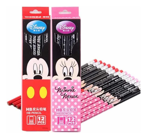 Set De 12 Lápices Disney Mickey O Minnie Mouse O Stitch
