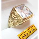 Anillo Sello Hombre Oro 18k Piedra Coronas Cubic Rojo Azul