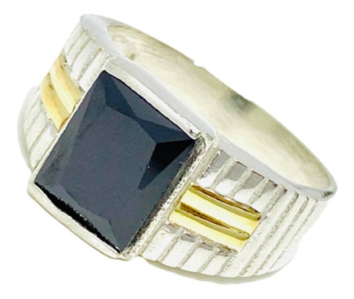 Anillo Piedra Rectangular Ideal Hombre Plata Y Oro Ap 179