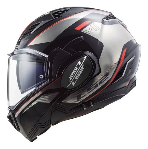 Casco Abatible Para Moto Ls2 Ff900 Valiant 2 Hub Negro Cromo