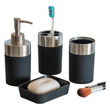  Set De Baño Negro Dispenser + Jabonera + 2 Porta Cepillos