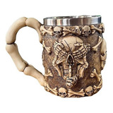 Vaso Cervecero Acero Inoxidable Resina Diseño Calavera 500ml