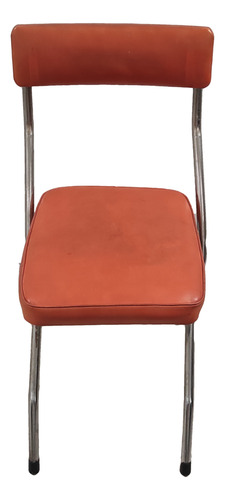 Silla Plegable De Caño Y Cuerina Naranja Vintage Buen Estado