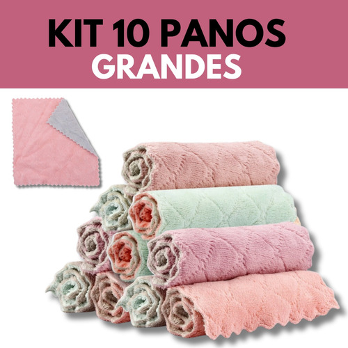 Kit 10x Pano Mágico Reutilizável Flanela Microfibra Multiuso