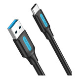 Cable Usb Tipo C Vention Datos 5gbps Carga Rapida 5a 25cm Negro