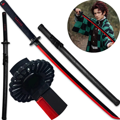 Katana Tanjiro Kamado V1 Demon Slayer Lâmina Led Vermelho Cosplay Espada Samurai + Bainha Tanjiro V1 Led 103cm