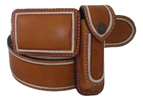 Cinto Y Funda Navaja De Piel Bordado En Pita Original
