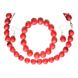 Set - Collar Genérico Jade 12mm Bola 4 Piezas - Color Coral 